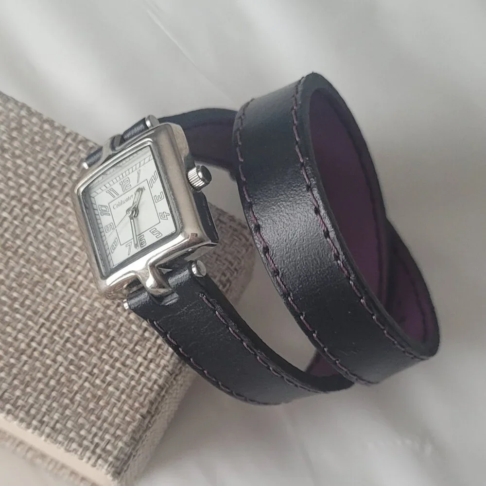 Watch Leather Wrap Band Black & Purple Coldwater Creek Ladies